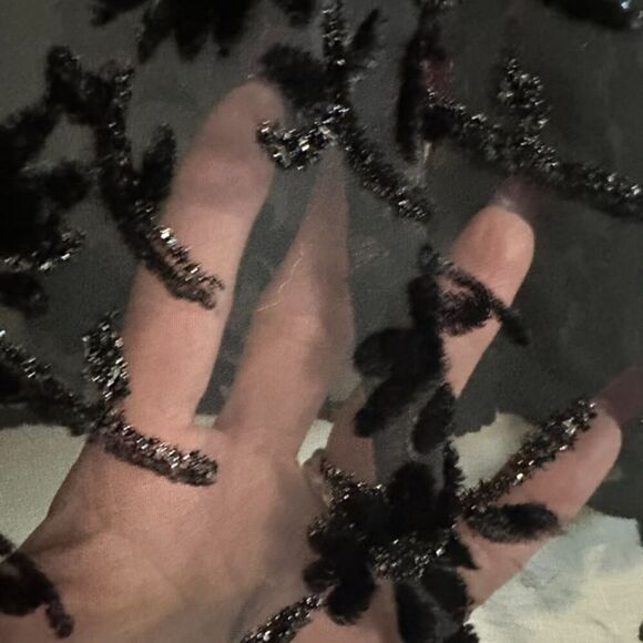 Virgo Velvet Blouse Womens 14 Black Sheer Sparkle Collard Floral Whimsigoth - Picture 5 of 6